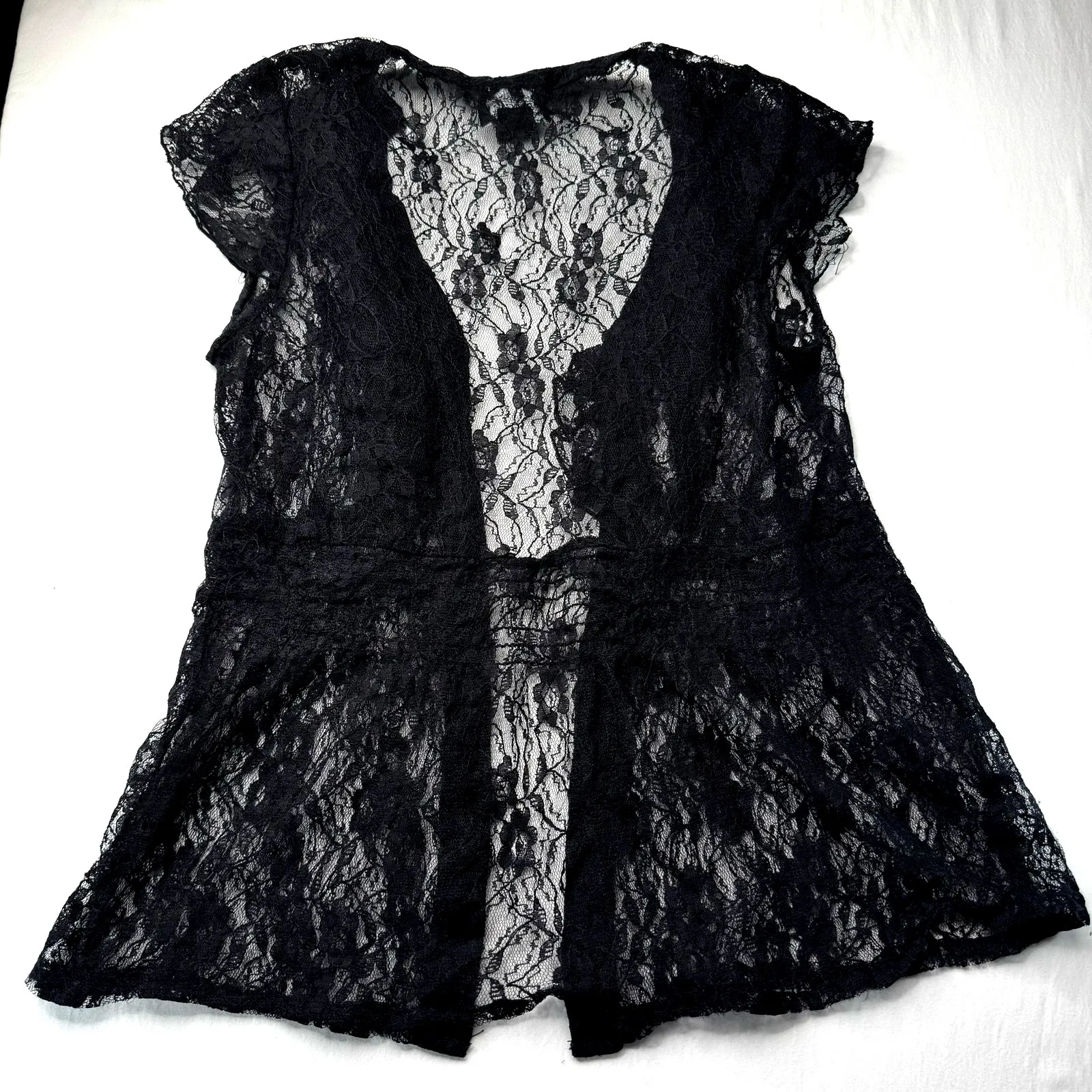 Black Lace Top Med Sheer Ruffles Romantic Goth Y2K Victorian Vampcore Angie - Image 6
