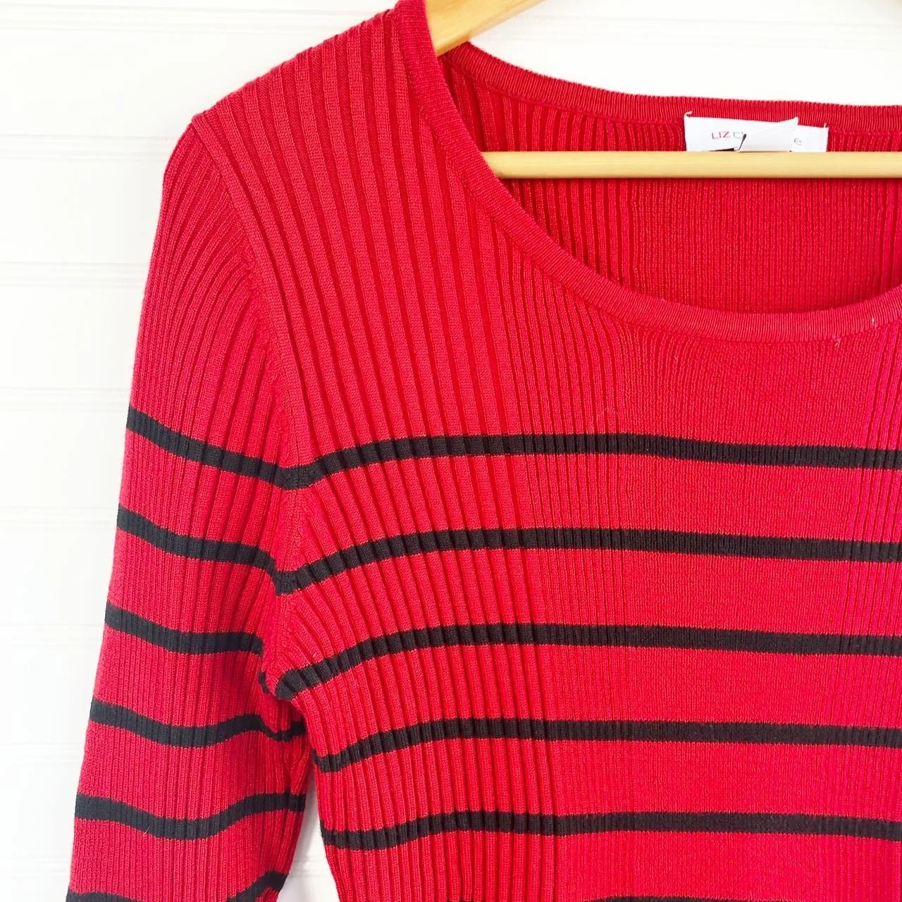 Liz Claiborne  Red And Black Ribbed Long Sleeve Sweater Top - Image 3