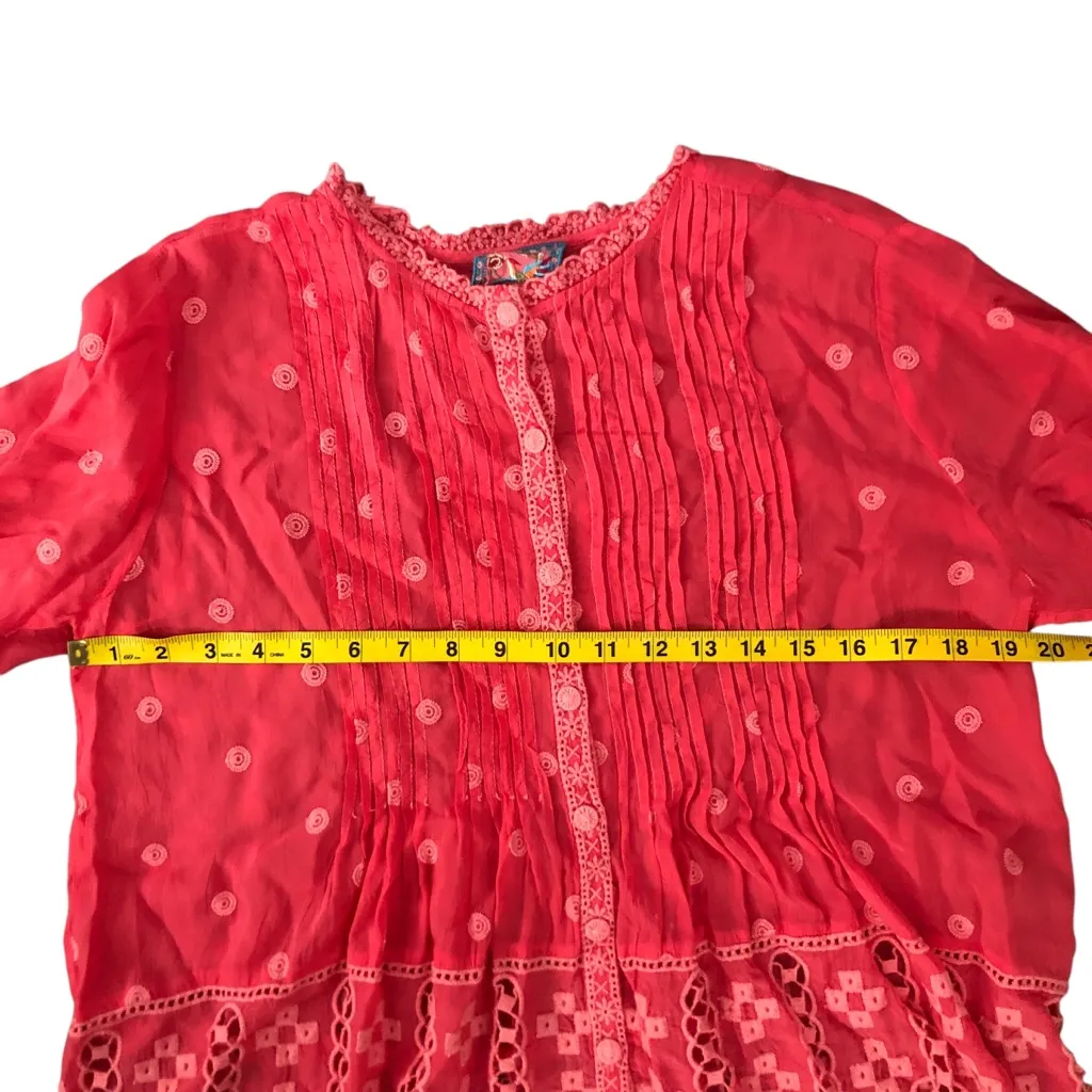C Johnny Was Baez Phaedra Coral Embroidered Women's Lightweight Blouse Size XS - Image 9