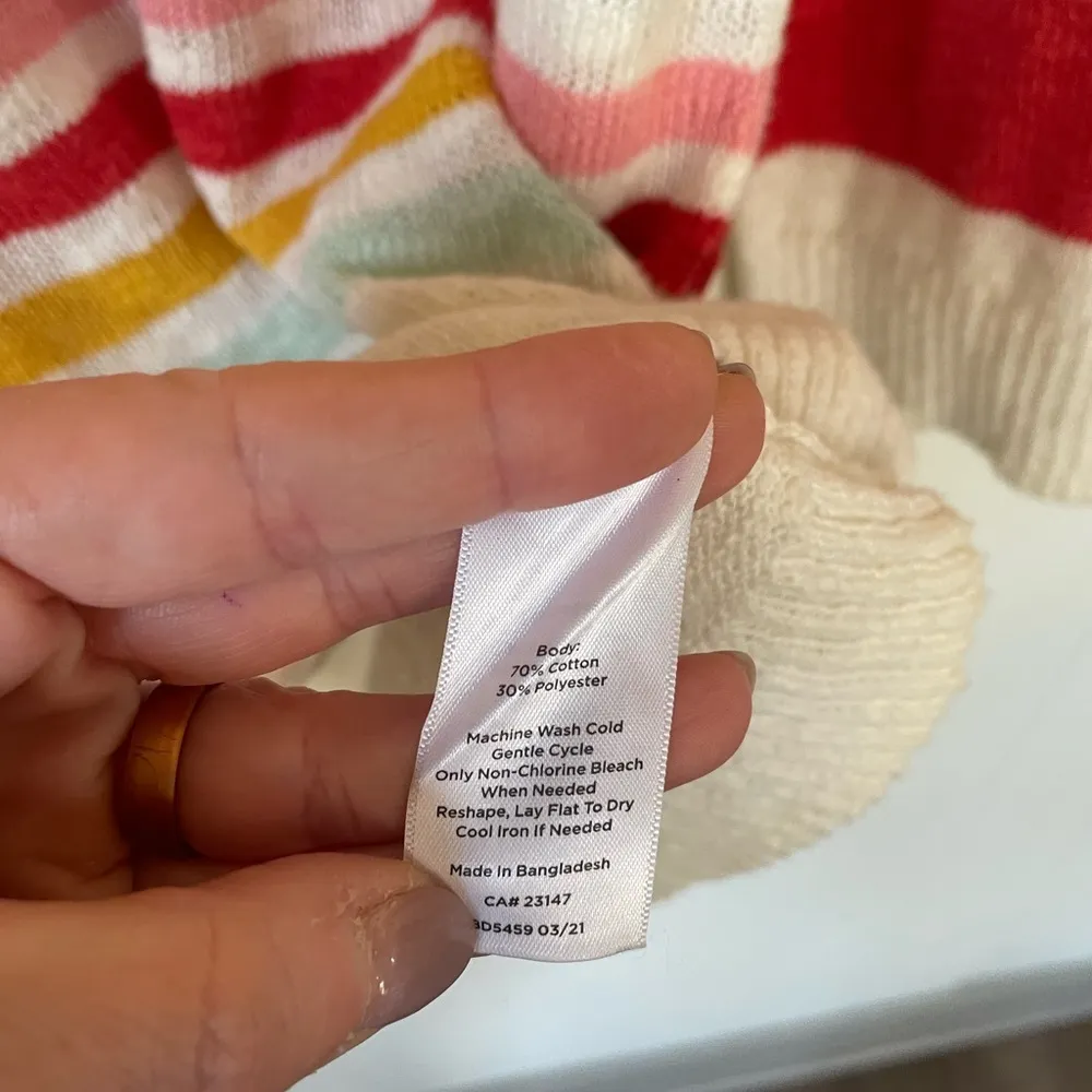 Talbots Plus Boatneck Sweater 3/4 sleeve cream rainbow stripe Women’s size 1X - Image 9