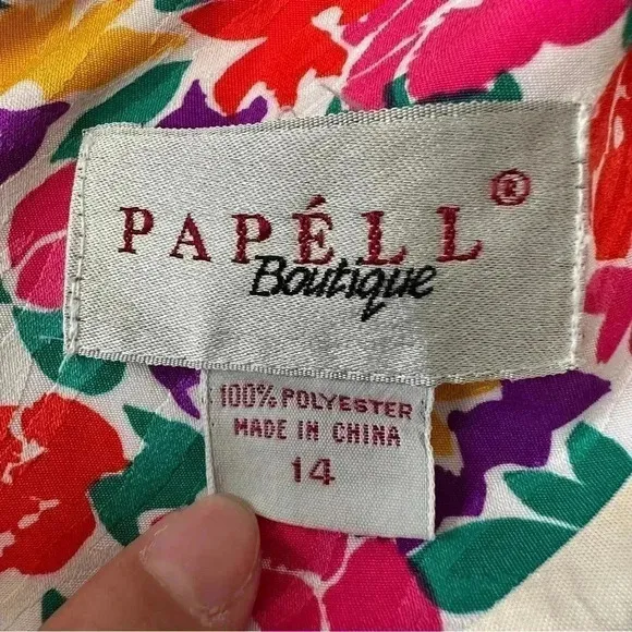 Papell Boutique Midi Dress Women’s Size 14 Floral Boho Colorful Casual‎ Formal - Image 5