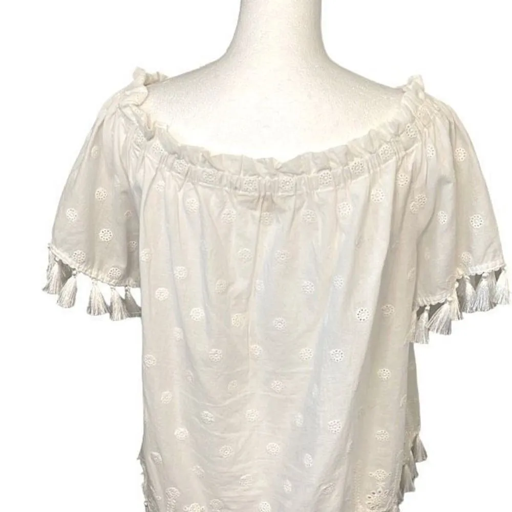 In Loom Tassel Accent Boho Eyelet Rayon Top Off White Size‎ Small - Image 4