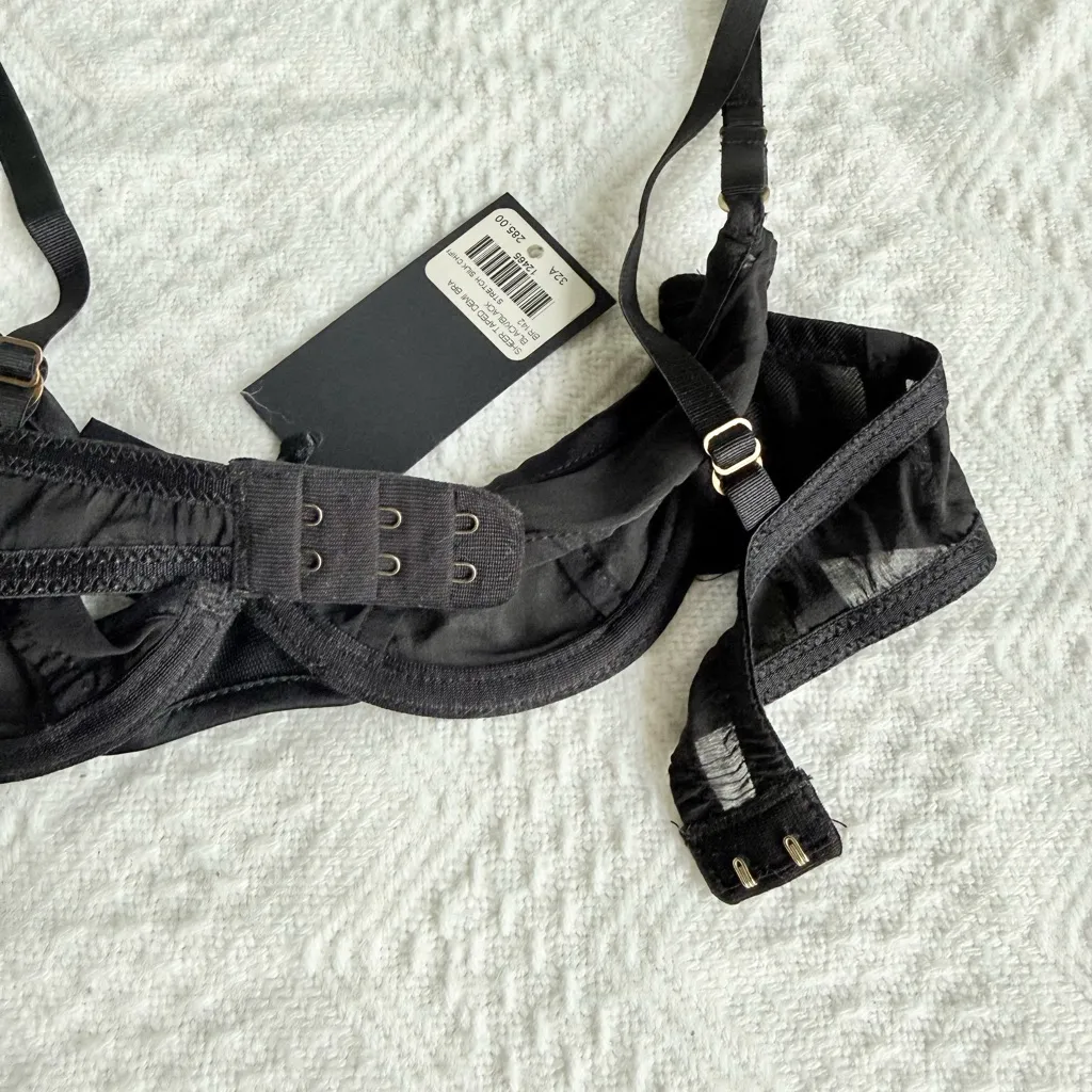 NWT Kiki de Montparnasse Sheer Taped Demi Bra, Black Silk Chiffon, Sz 32A - Image 6