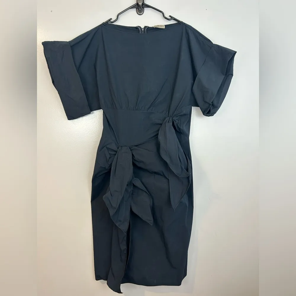 Bottega Veneta Dark Navy Blue Boat Neck Short Sleeve Bias Midi Bow Dress Size 10 - Image 2
