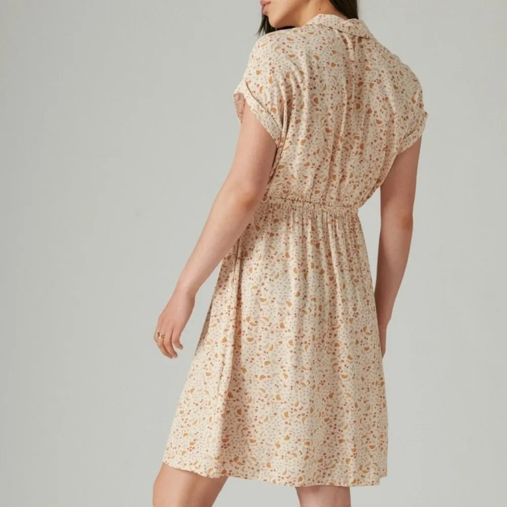 Lucky Brand Printed Short Sleeve Shirt Dress Cream Floral XL‎ - Image 3
