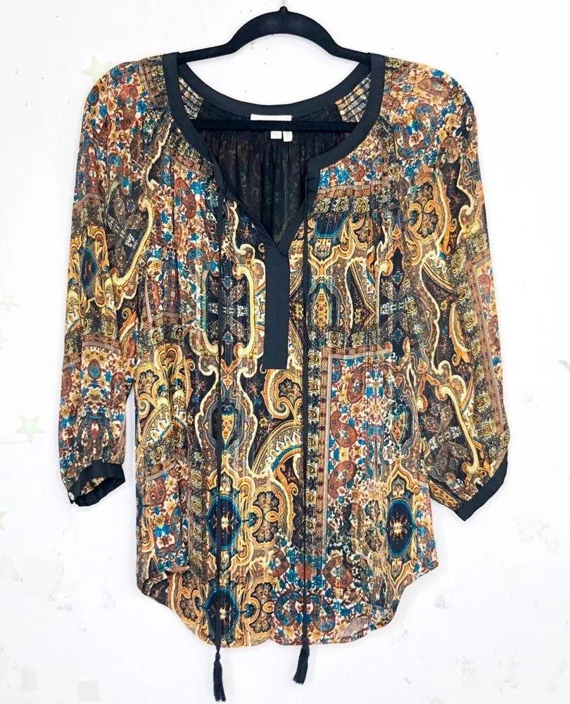 𝅺Meadow Rue Anthropologie printed boho Mayra  peasant blouse - Image 4
