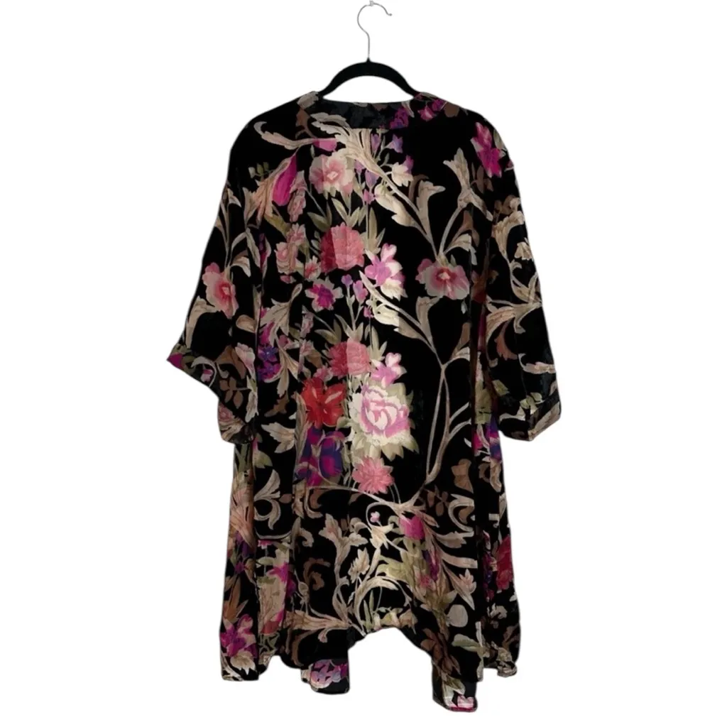 Womens Floral Velvet Burnout Kimono Cardigan Size 1X - Image 6