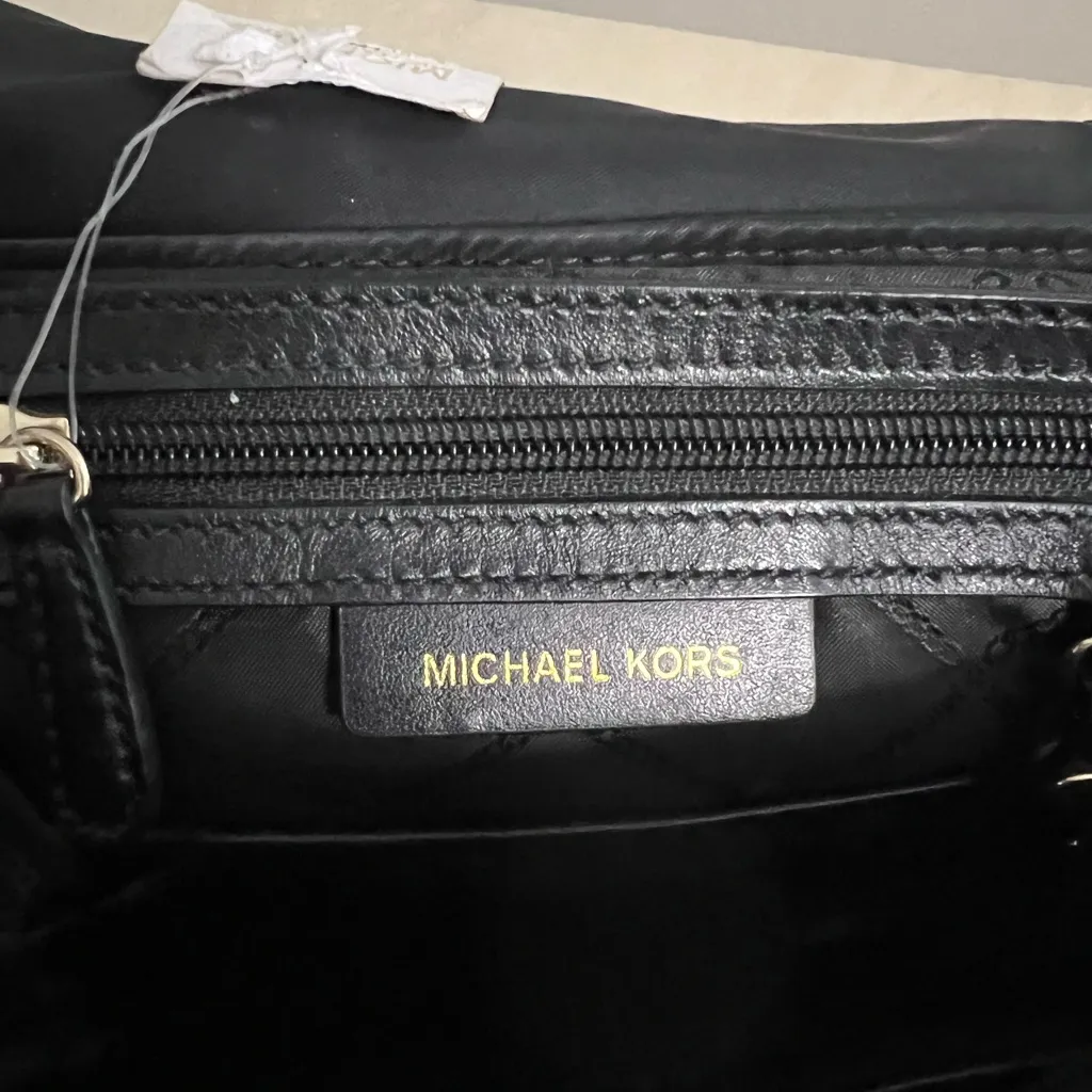 🖤 MICHAEL Michael Kors Leila Small Flap Backpack – Black Gold Studded Nylon - Image 12