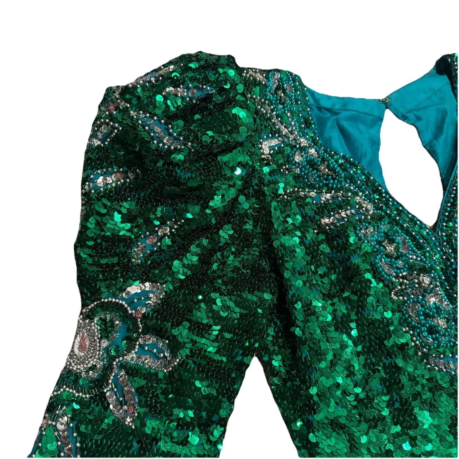 Sho Max VINTAGE 100% Pure Silk Sequin Dress Size Small Formal Green Gown Size M Size M - Image 9