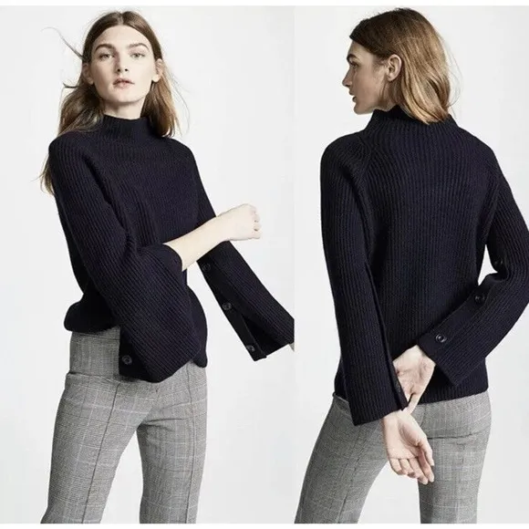 NWT Vince Button Sleeve Wool Cashmere Funnel Neck Sweater Women's Size S - Image 2