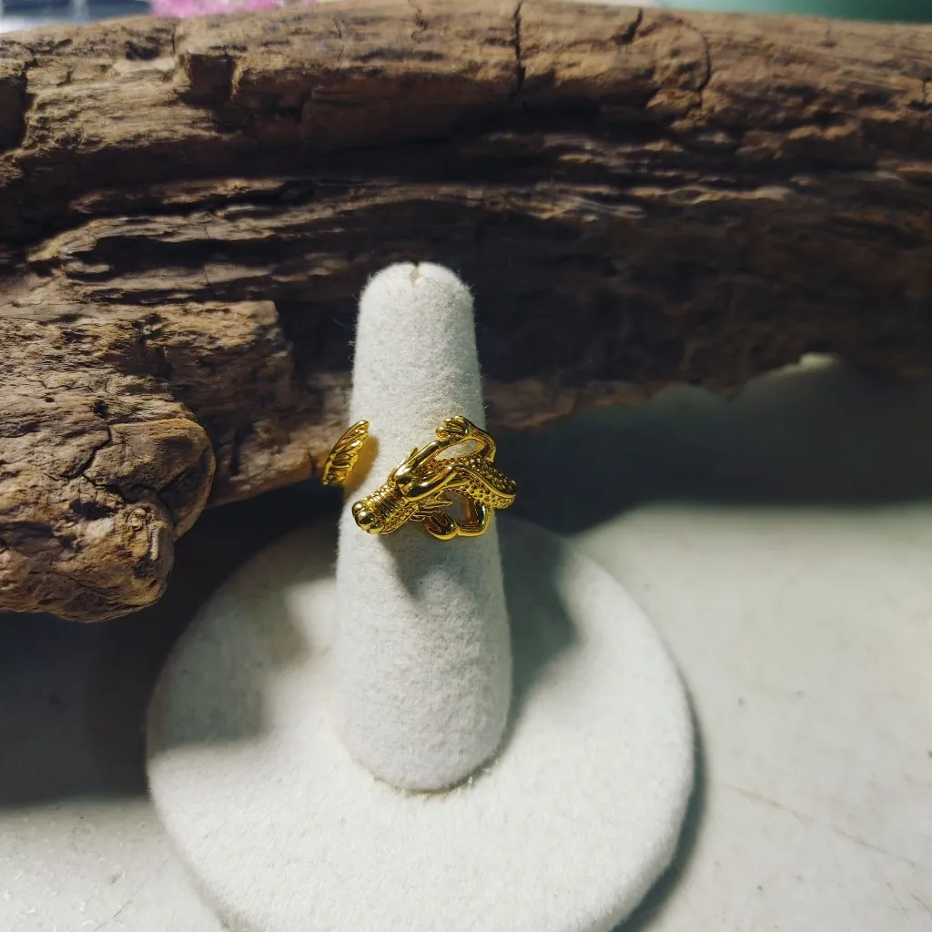 Dragon Ring Gold Plated SIze 7 Adjustable Unisex Unique Mythical Design Fashion - Image 9