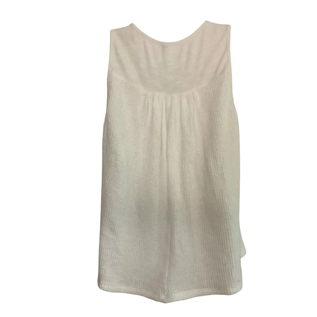 POL White Sleeveless waffle knit Tank Top  Keyhole Neck S gauzy coastal flowy - Image 2