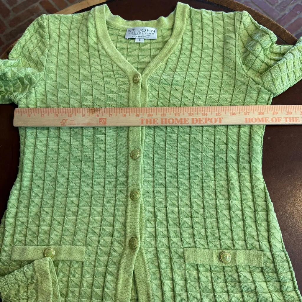 St. John Collection Marie Lime Green Button Front Sweater Cardigan Size Small - Image 7