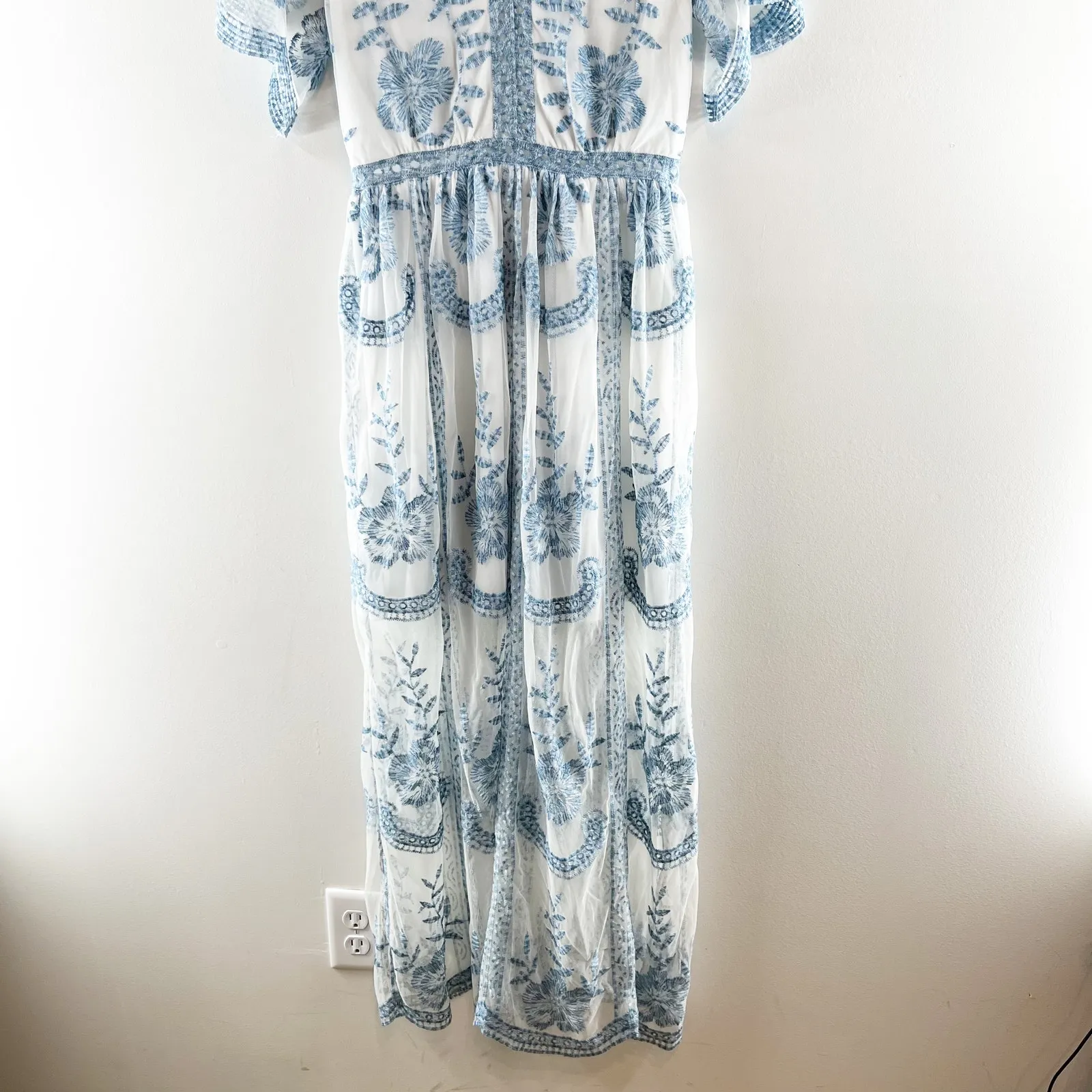 Altar'd State Short Sleeve Embroidered Sheer Boho Lace Catania Maxi Dress Blue S - Image 8