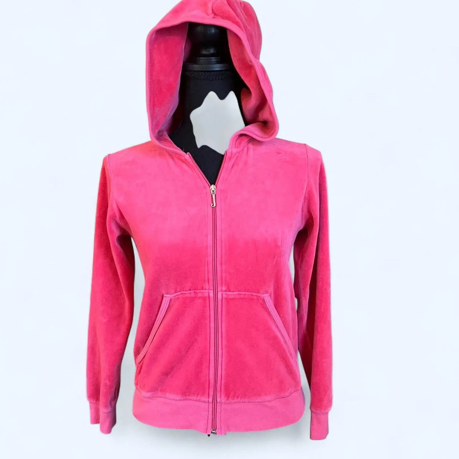 Vintage Y2K Grail Pink Juicy Couture velour hoodie with rhinestone logo Size XS - Image 4