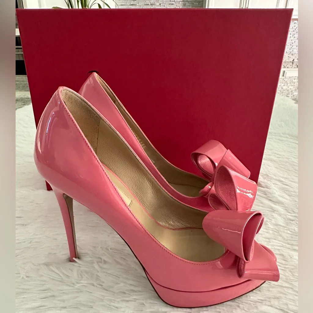 Authentic Valentino Garavani Couture Bow Patent Leather PINK Heels Shoes 35 SEXY - Image 2
