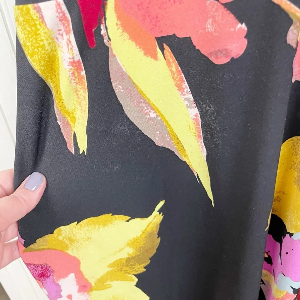 Lane Bryant Black Floral Print Cold Shoulder V-neck Stretch Dress Size 18/20 - Image 7