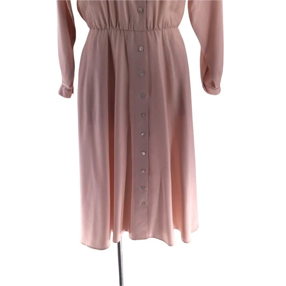 Vintage Liz Claiborne 100% Silk Pink Button Down Long Sleeve Shirt Dress - Image 12