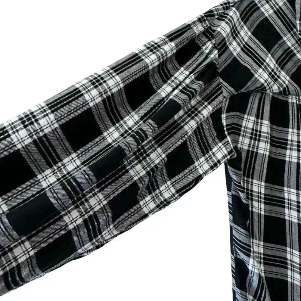 Como Vintage Tunic Top Black White Button Down Baby Doll Long Sleeve SZ L #2275 - Image 4