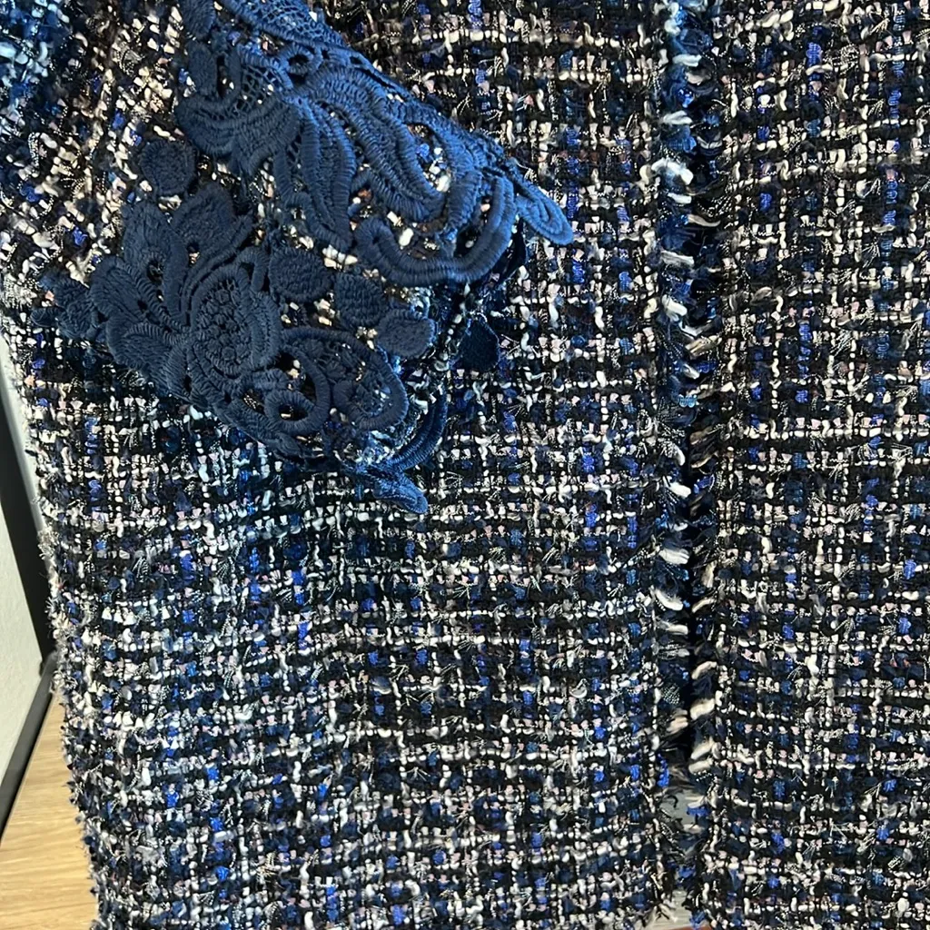 Chico’s Tweed Open Front Blazer/Duster Jacket with 3/4 Lace Cuff, M - Image 7