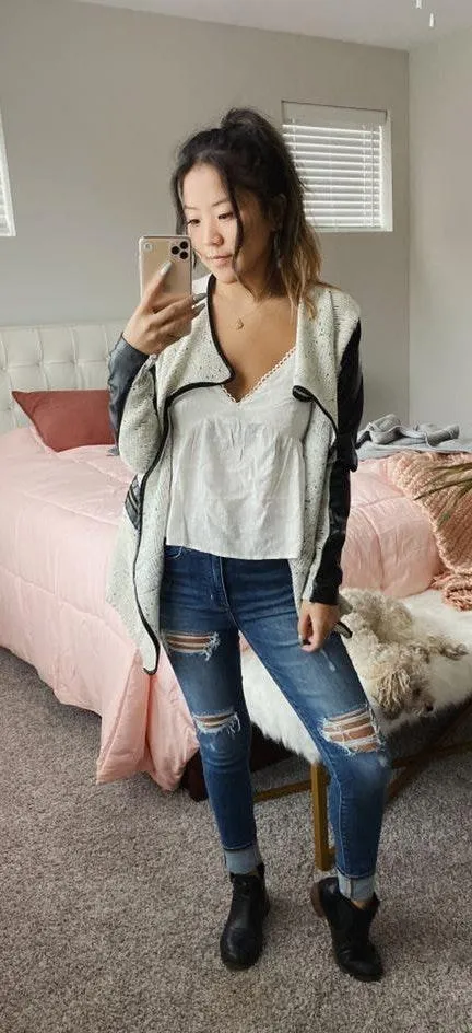 Half Leather Cardigan Multiple - Image 2