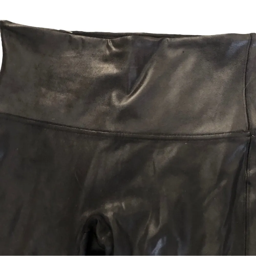 Faux Leather Leggings Black  L 10/12 Pull On Style Wide Waistband Stretch - Image 5