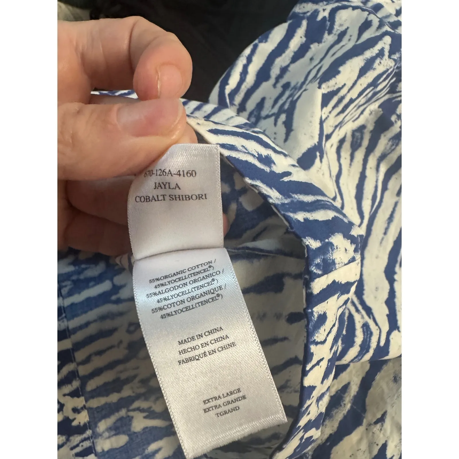 Rails Women's XL Top One Shoulder Blue White Cobalt Shibori Print Blouse - Image 5