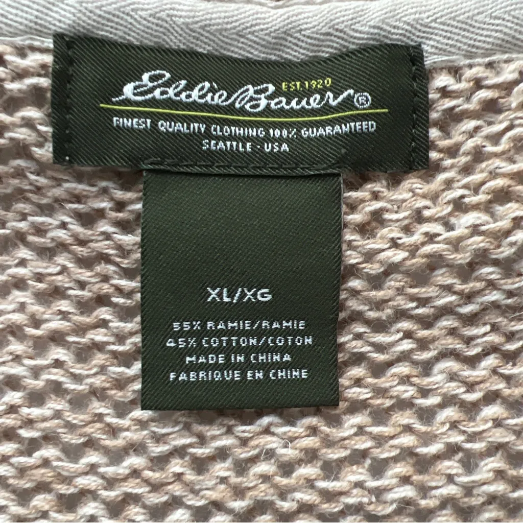 Eddie Bauer ramie Cotton blend Tan/khaki 1 button cardigan XL 3/4 Sleeve Euc - Image 4