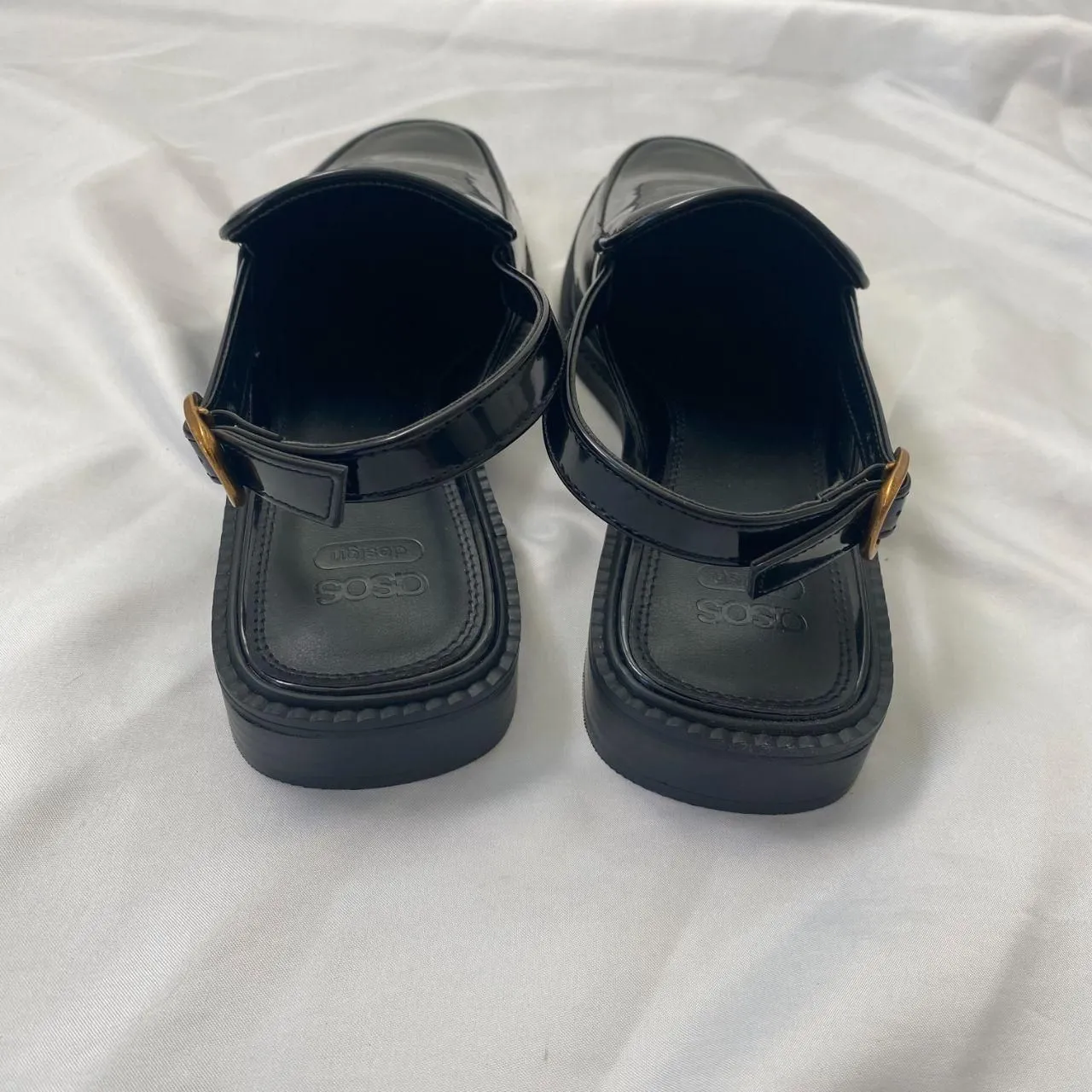 NEW ASOS Design Marcella Preppy Black Open Sling Back Gold Buckle Loafers US 8 - Image 6