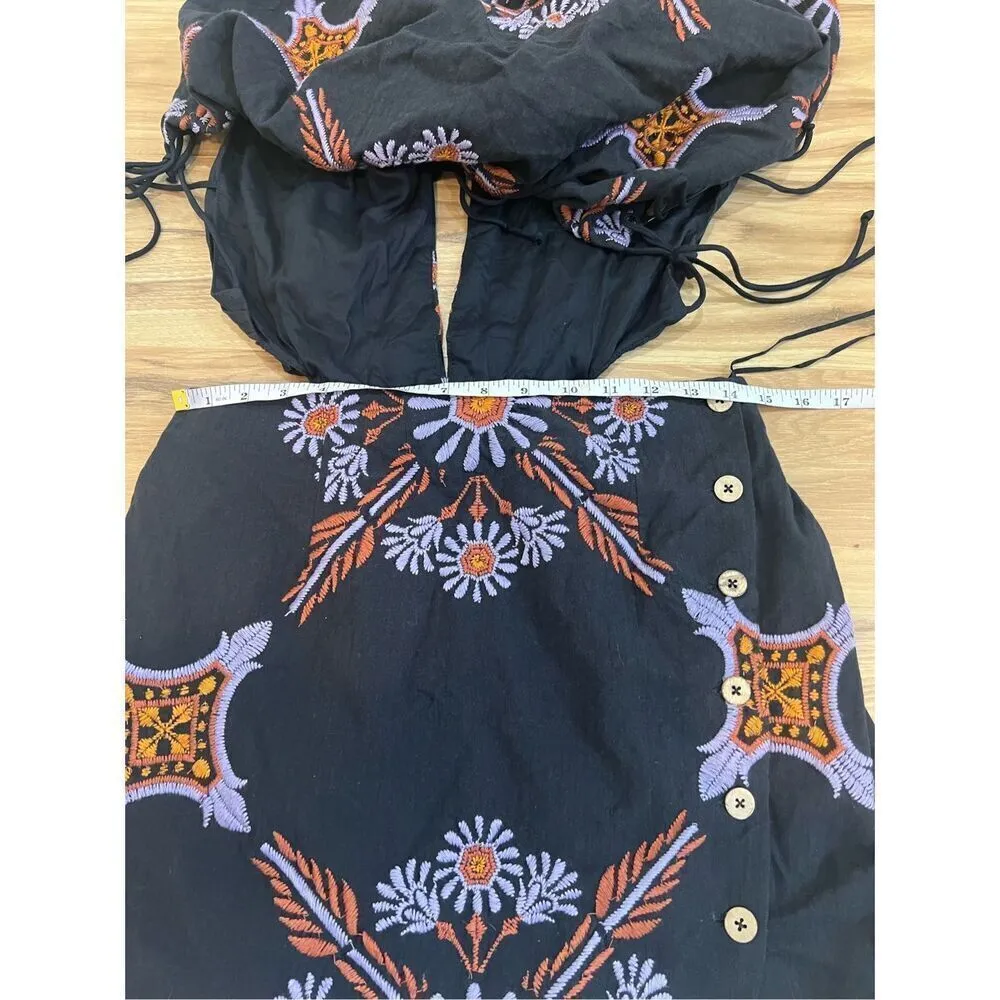 Free People NWOT Sardinia Sun Mini Dress in Black Combo Embroidered size 6 - Image 4