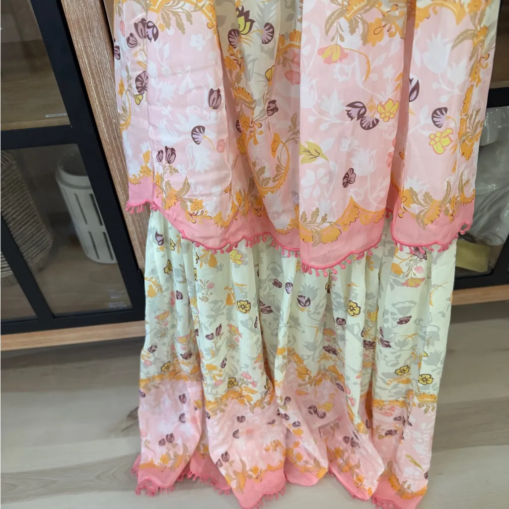 Laurel Frill midi dress tiered embroidered square neck open back formal maxi - Image 12