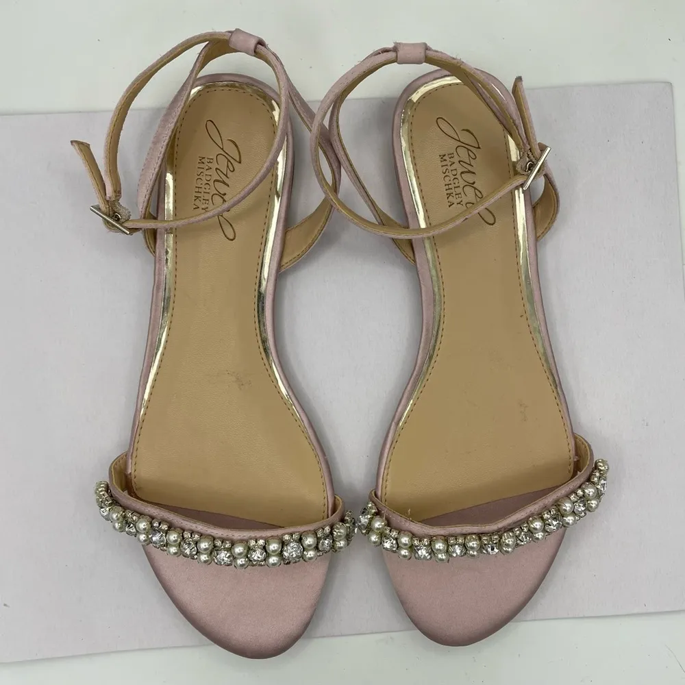 Badgley Mischka rhinestone embellished pink satin evening sandals Size 6 1/2 - Image 2