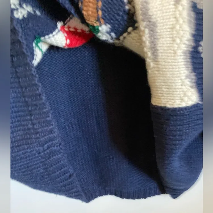 PBJ Sport Vintage Navy Ugly Christmas Ramie Blend Button Up Cardigan Sweater Blue Size L - Image 12