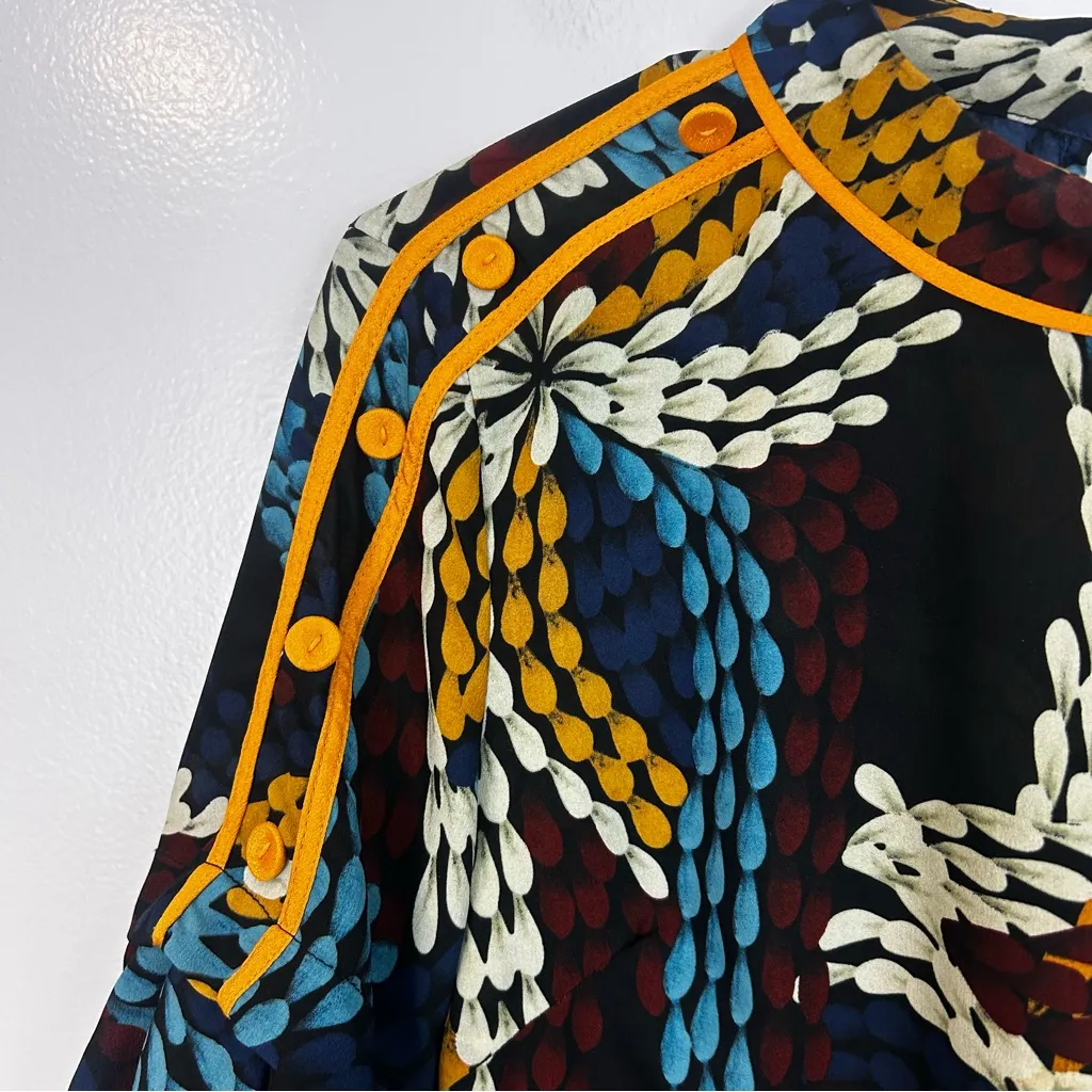 Isabel Marant Mixed Print Boho Blouse Ruched Balloon Sleeve Button Detail Medium - Image 3