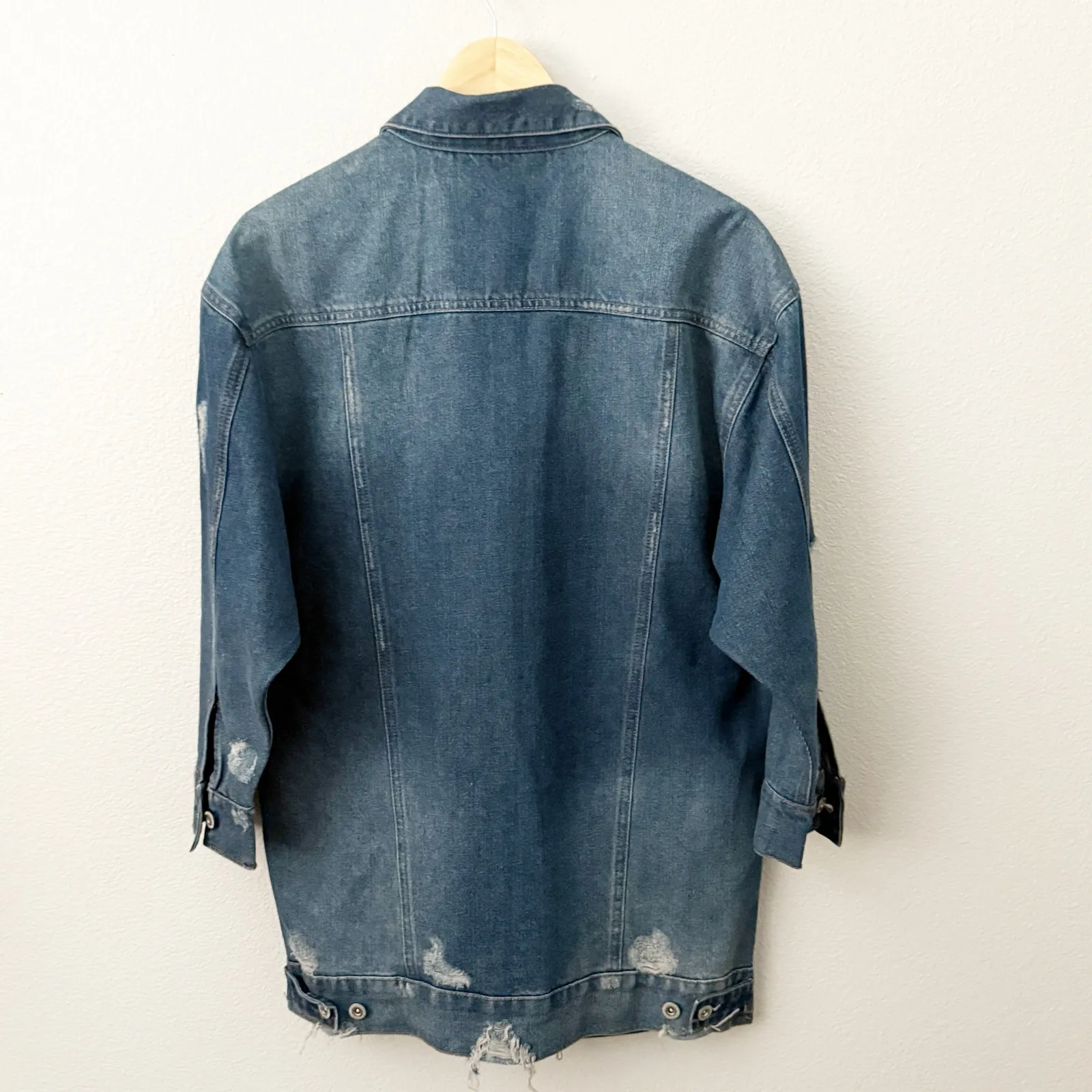 Highway Jeans  | Oversized Denim Jacket Jean Distressed Long Length Wash | Medium - Image 6