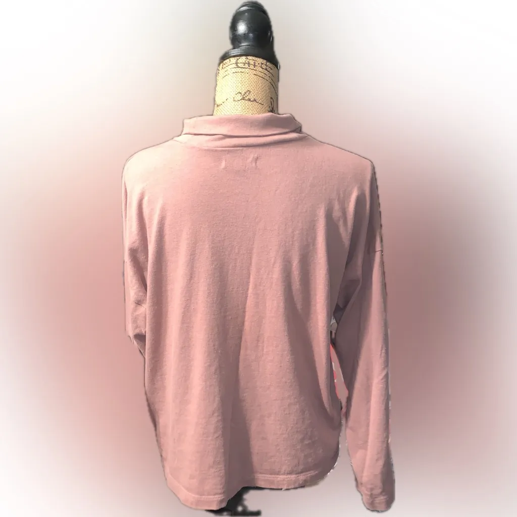 Madewell Mauve Button Sleeve Relaxed Fit Baggy Turtleneck Organic Cotton Top M - Image 6