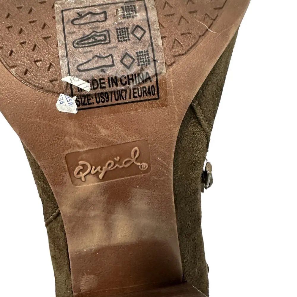 Vintage Y2K Qupid Brown Slouch Ankle Boots Zipper High Heel Faux Leather Suede - Image 7