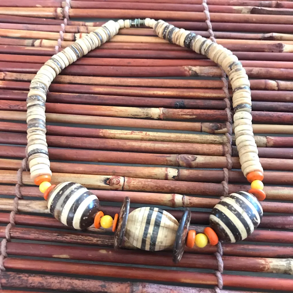 Striped Wooden Bead Necklace Orange - Image 2