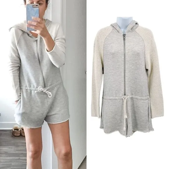 Mara Hoffman Active Terry Fleece Zip Up Romper Shorts Beach Cover Up Gray Small - Image 2
