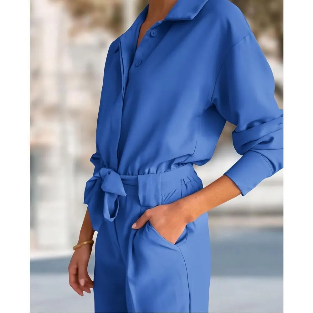 NEW BTFBM Jumpsuit Long Sleeve Wide Leg Pockets M 8/10 NO BELT Black Size M - Image 4