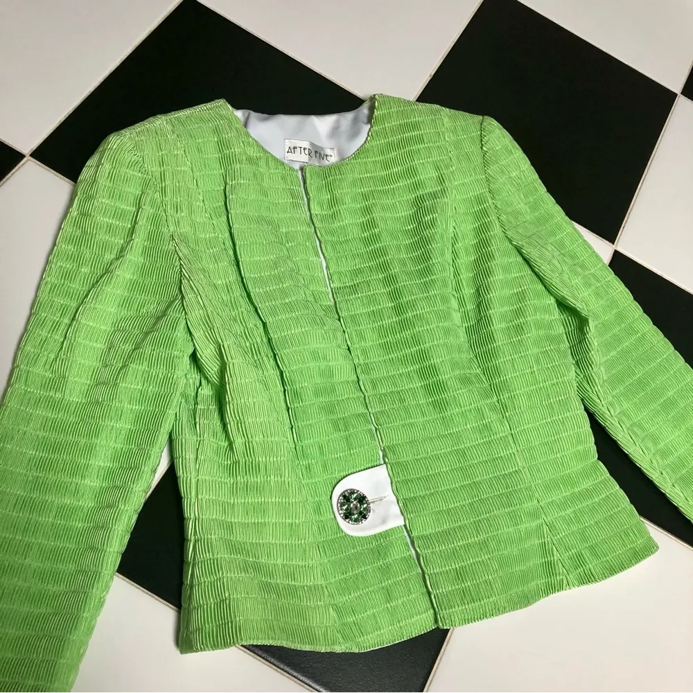 NWT Vintage After Five Lime Green Blazer Jacket Crystal Bejeweled Pistachio sz M - Image 4