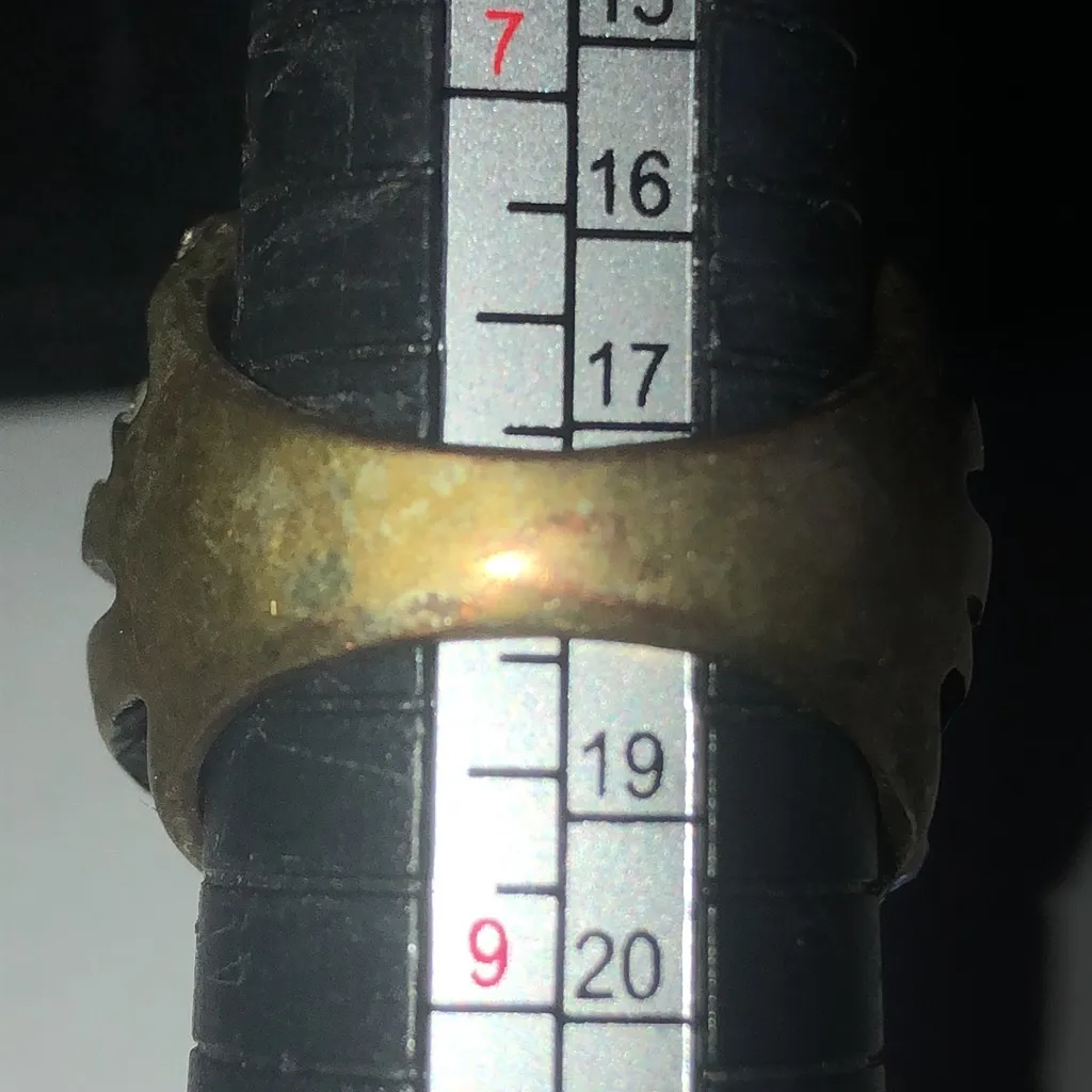 Faux Turquoise Brass Tone Boho Statement Ring with Silver Accents Blue Size 8 - Image 7