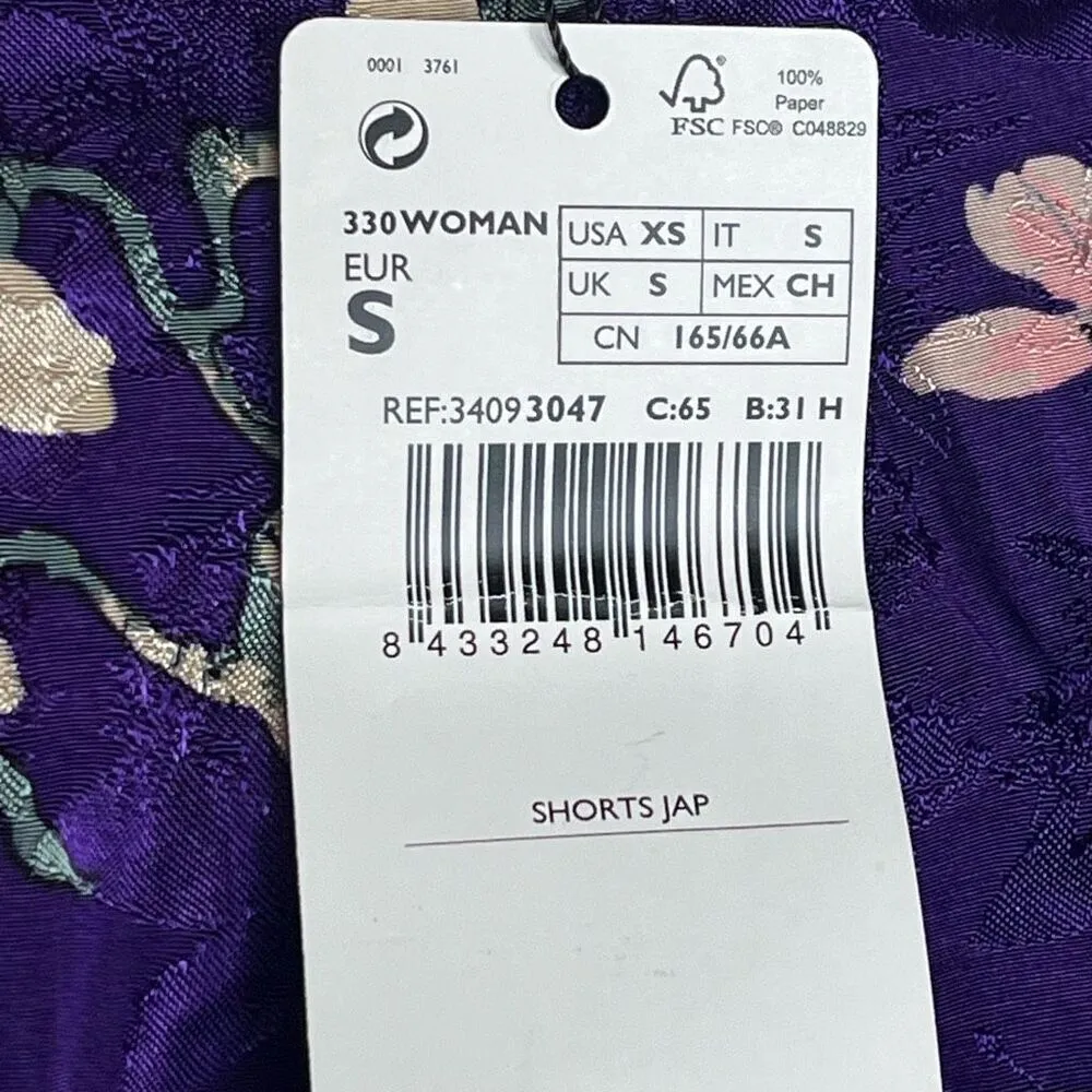 Mango MNG Purple Floral Shorts Sz XS Ruffle Hem High Waist NWT - Image 14