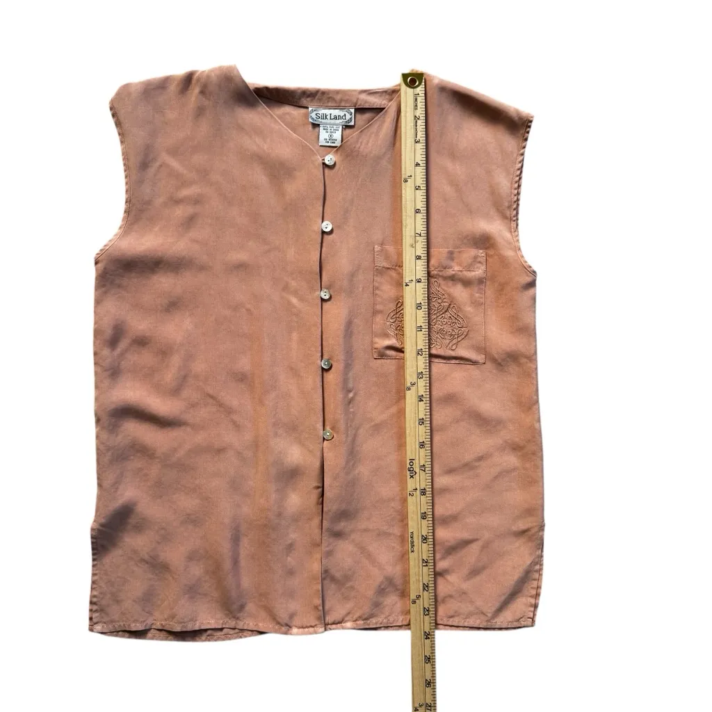 SilkLand Light Mauve Dark Pink 100% Silk Sleeveless Blouse Tank Top Size Small Brown - Image 9