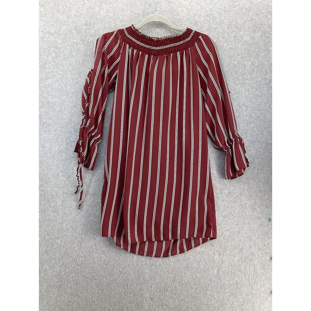 C Women's Shift Dress Trapeze Striped Cold Shoulder Brick Red Size Medium - Image 2