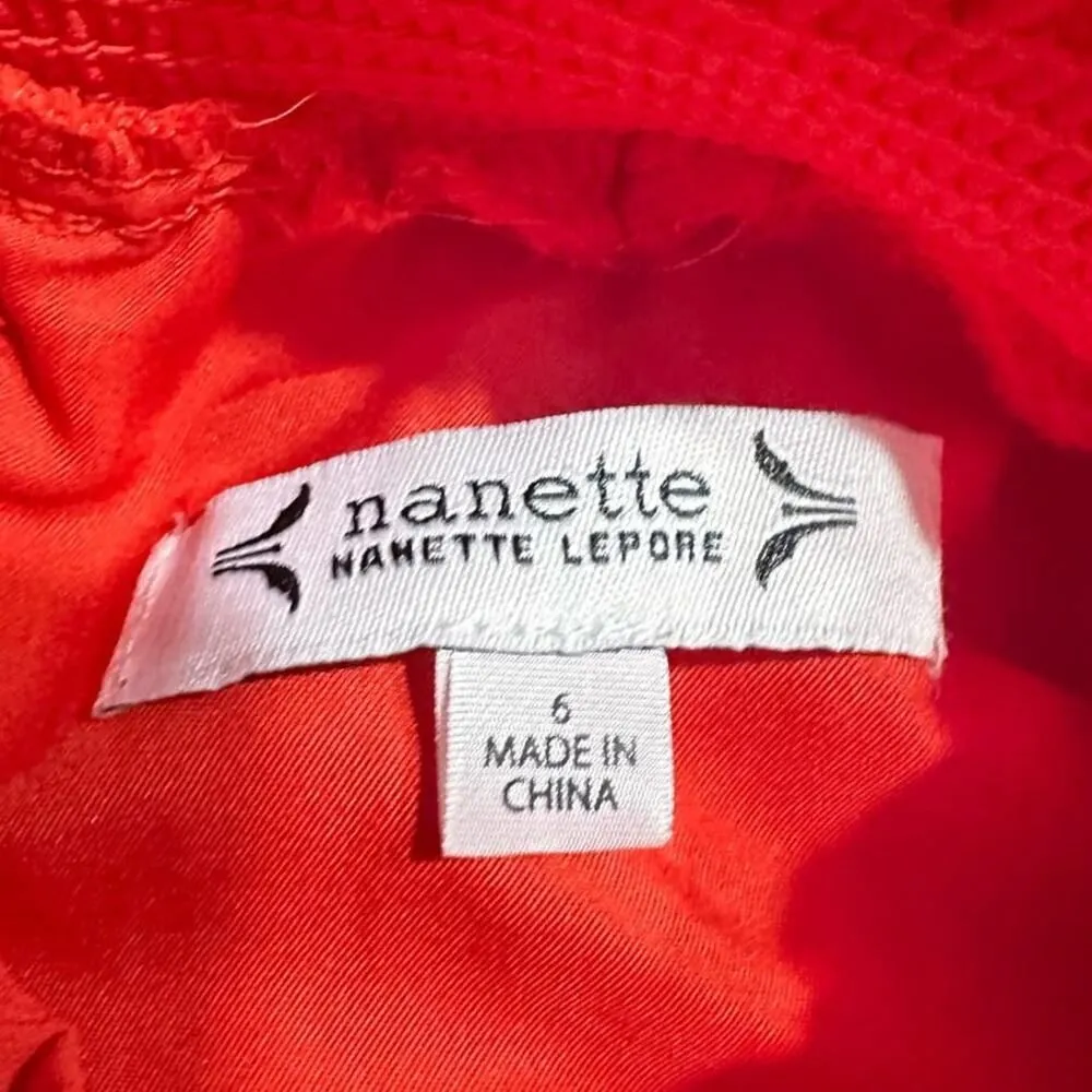 Nanette Nanette Lepore Solid Pleated Dress Women's 6 Red Mock Neck Knee Length - Image 7