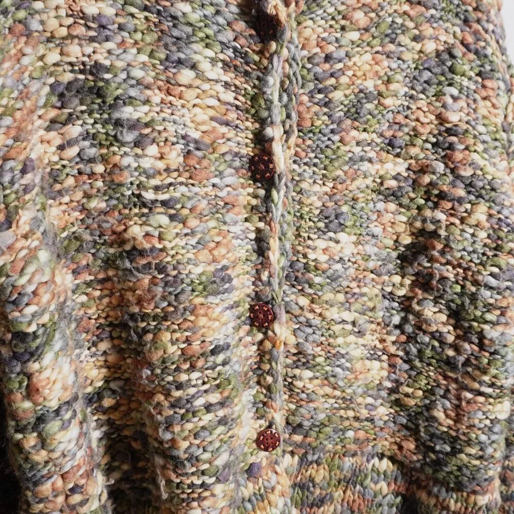 Vintage Chunky Cardigan Sweater Collared Button Up Variegated‎ Handknit Cozy XL - Image 3