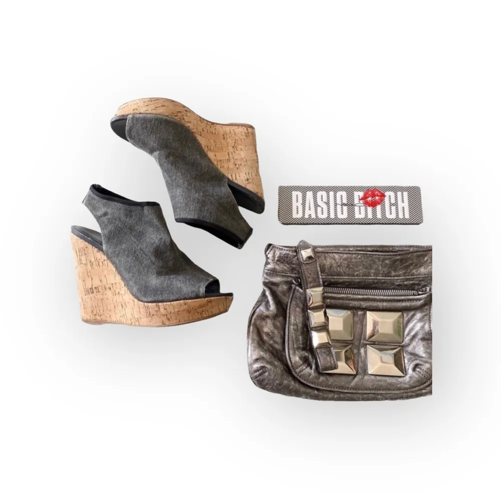 Stuart Weitzman  Slingback Cork Platform Tall Wedge Sandal  Gunmetal Grey  6M - Image 2