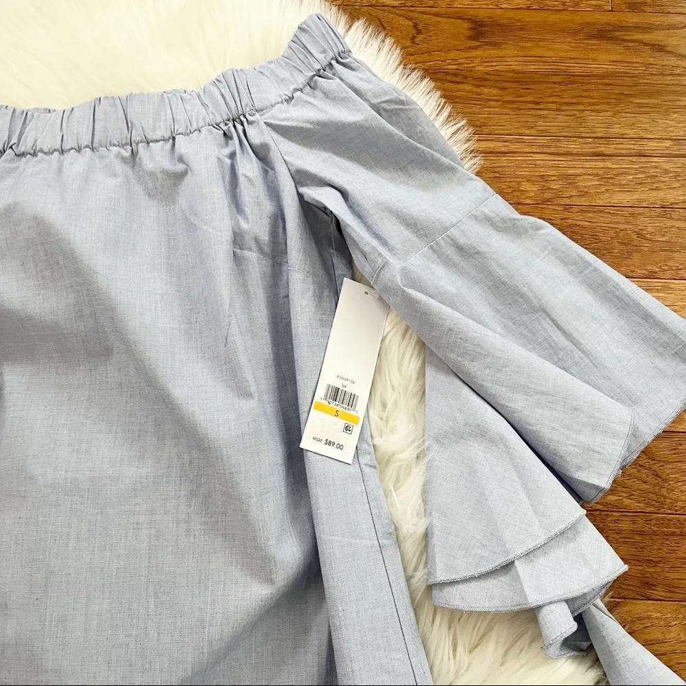 Kensie Oxford Off-The-Shoulder Blue Dress - Image 7