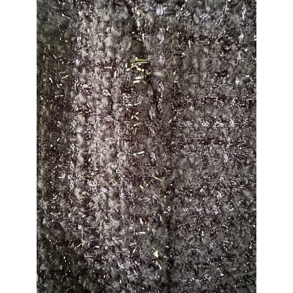 Monteau Navy Metallic Tweed Gold Hardware Trim Front Open Pockets Shift Dress S - Image 4